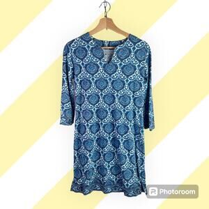 Coolibar Women's XS Blue & White Paisley L/S Tunic Mini Dress UPF 50+ Protection